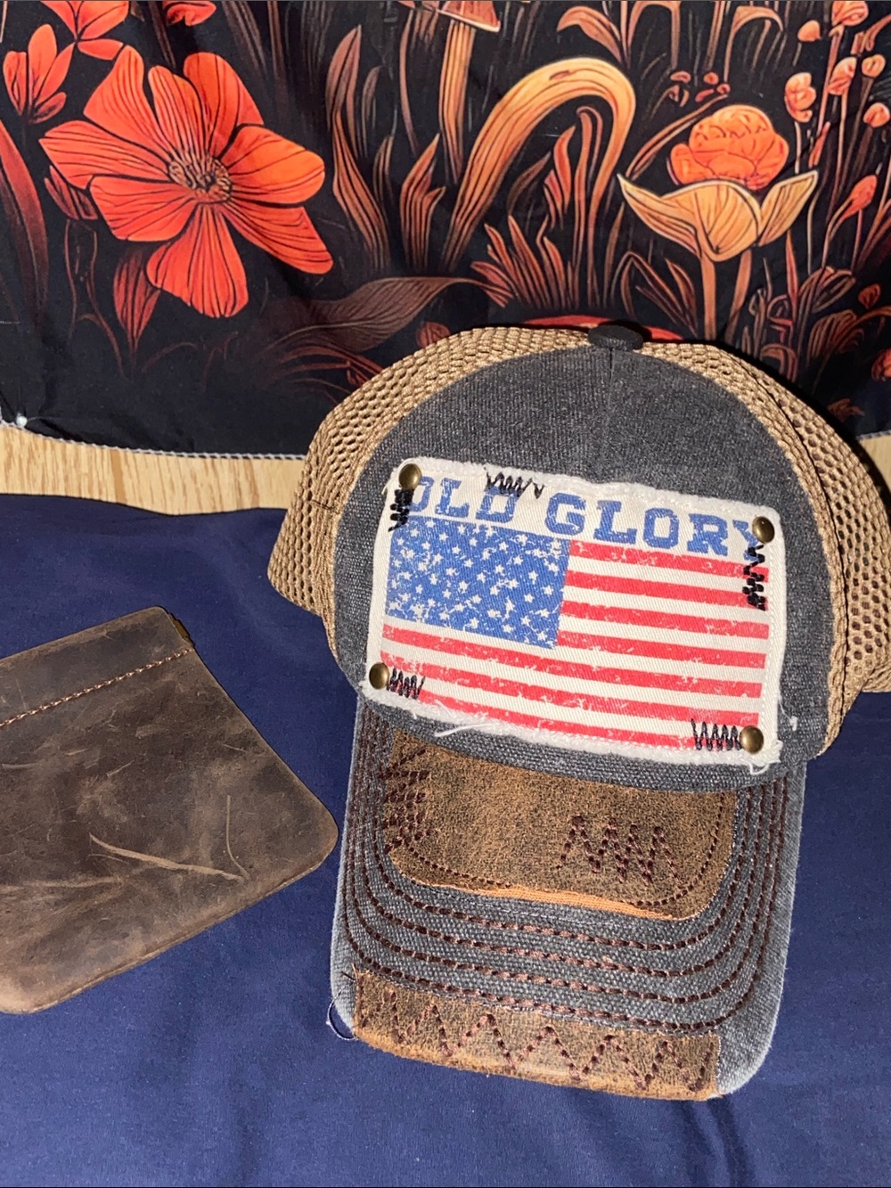 PATRIOTIC OLD GLORY KBETHOS HAT Exaggerated Stitch BROWN BALL CAP